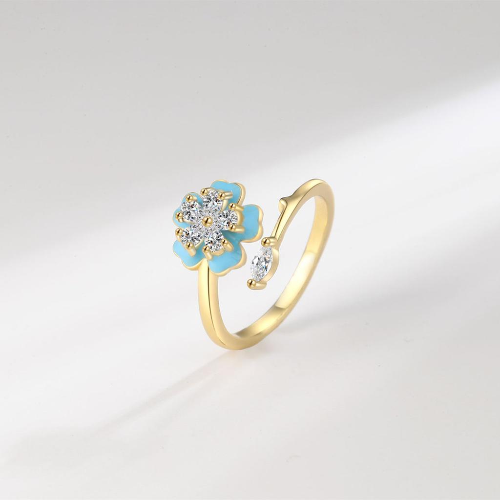 Smjel Enamel Flower Zircon Ring For Women Adjustable Gold Plated Index Finger Rings Luxury Minimalist Gift For Her