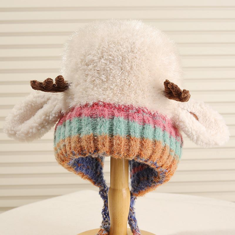 Women S Cute Antler Plush Hat Winter Warm Ear Flap Knit Beanie