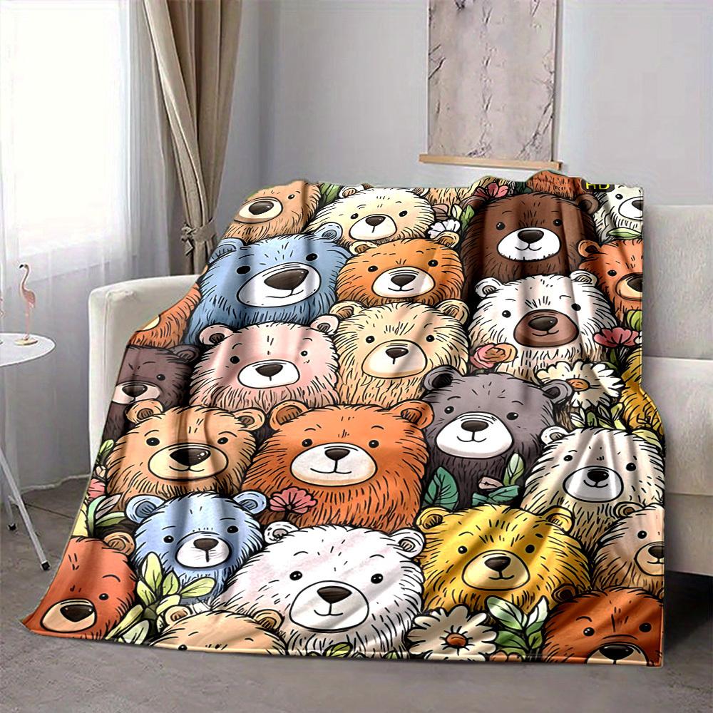1pc Bear Collection Blanket, Lightweight Flannel Throw Blanket For Sofa, Bed, Travel, Camping, Living Room, Office, Couch, Chair, And Bed