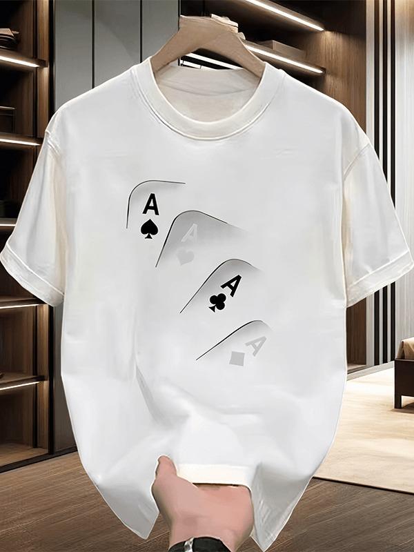 2025 Lato Nowość Nadruk Kart do Gry Czysta Bawełna Okrągły Dekolt Krótki Rękaw T-shirt Męski Streetowy High-endowy Casualowy Top Duży Rozmiar