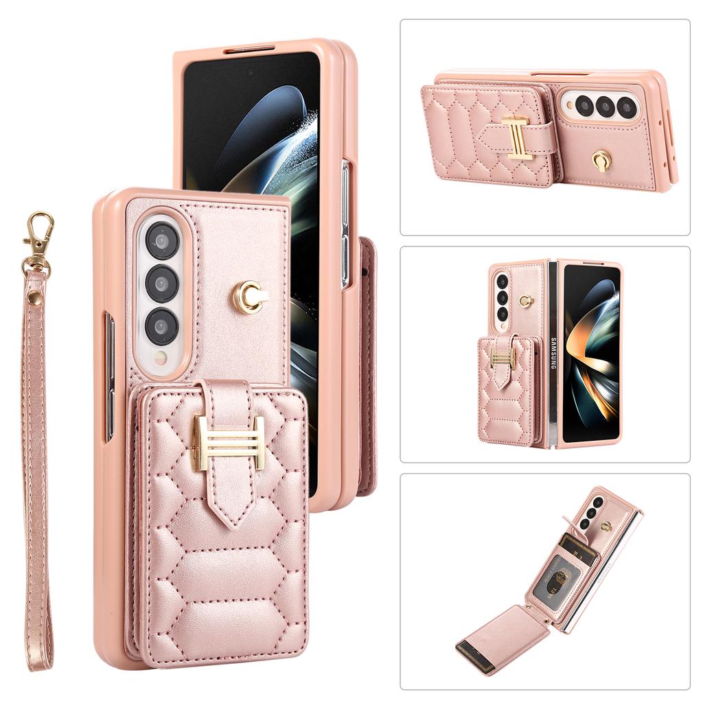 Crossbody Lanyard Phone Case for Samsung Galaxy Z Fold 7 6 5 4 3 Fold7 Fold6 Folio Wrist Strap Leather Card Holder Wallet Cover