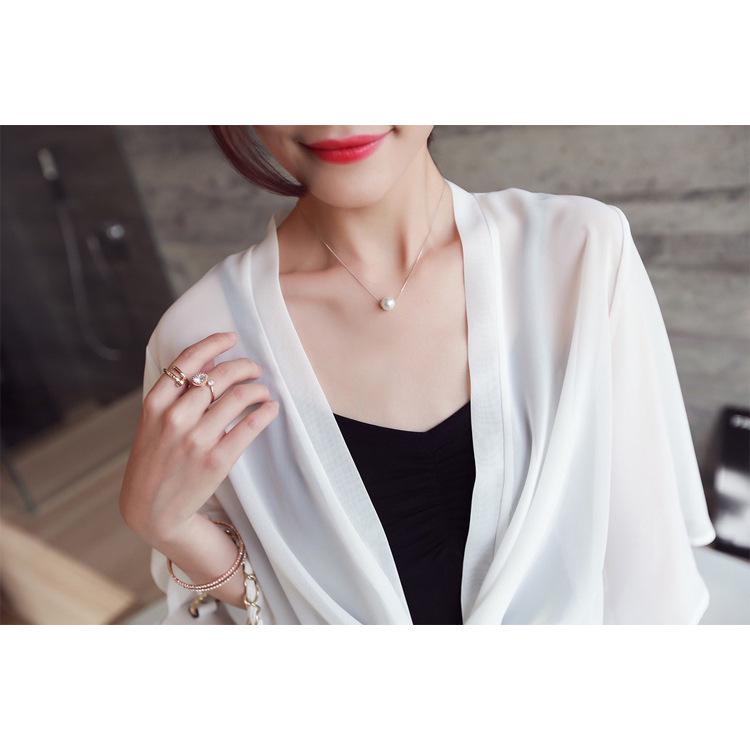 Korean Chiffon Sun Protection Shawl Jacket - Women's Fashion Black & White Beachwear