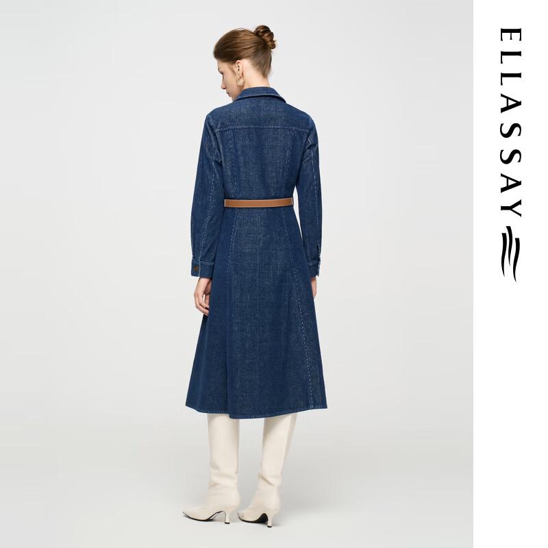 ELLASSAY Women's Retro Denim Single-Breasted Midi Dress