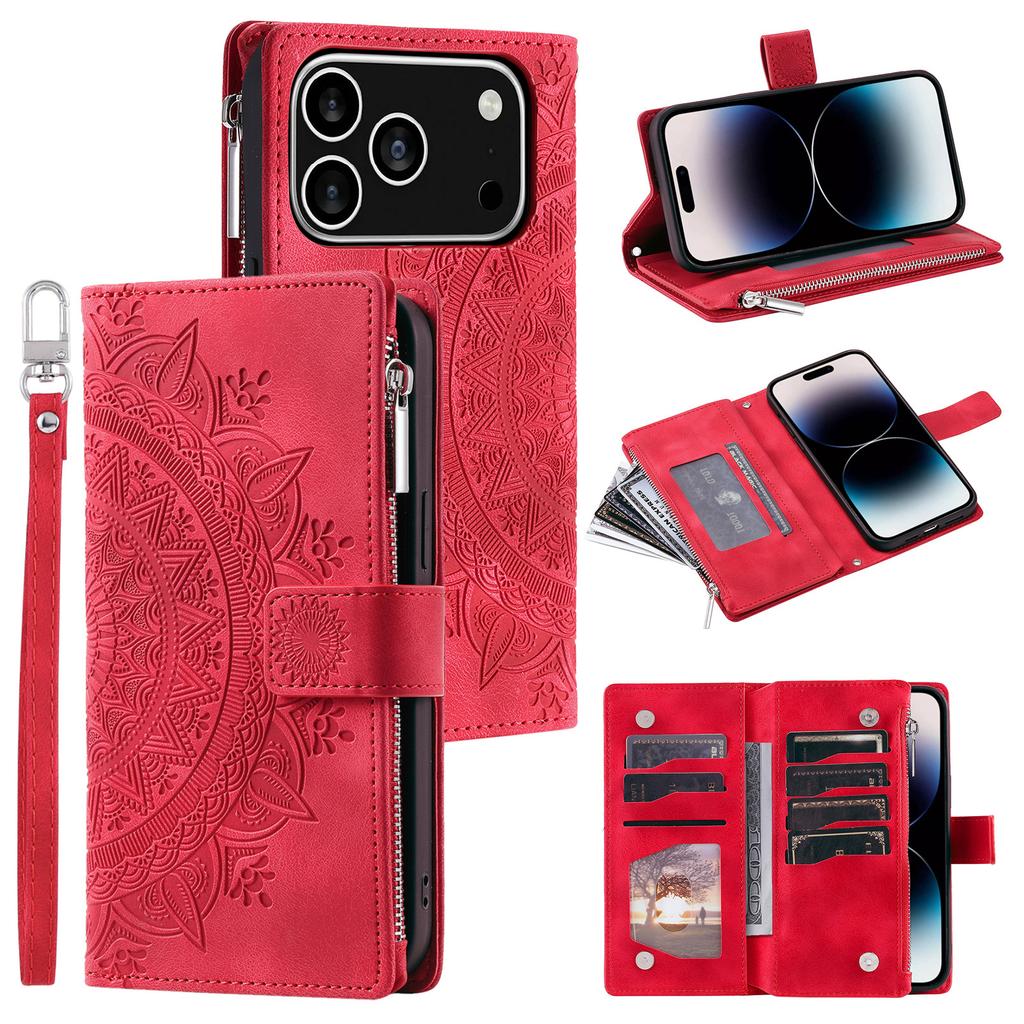 Pro iPhone 17 Pro Peněženkové pouzdro Vzor Mandala Květina PU Kůže Kryt na telefon s Poutkem na zápěstí