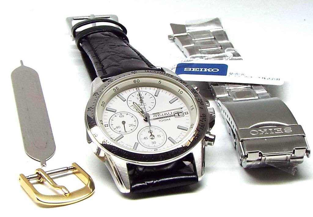 SEIKO Chronograph Watch with Genuine Leather Officially Distributed in Japan by Seiko Strap, White, SND363P1, [Used]