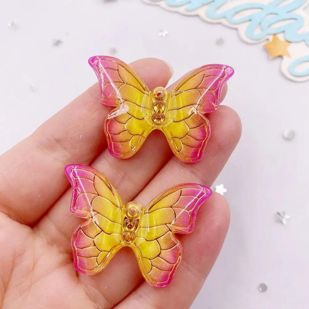 10pcs Shiny Cute Gradient Colorful Butterfly Figurine Flatback Rhinestone 1 Hole Bead DIY Wedding Decor Scrapbook Jewelry Crafts
