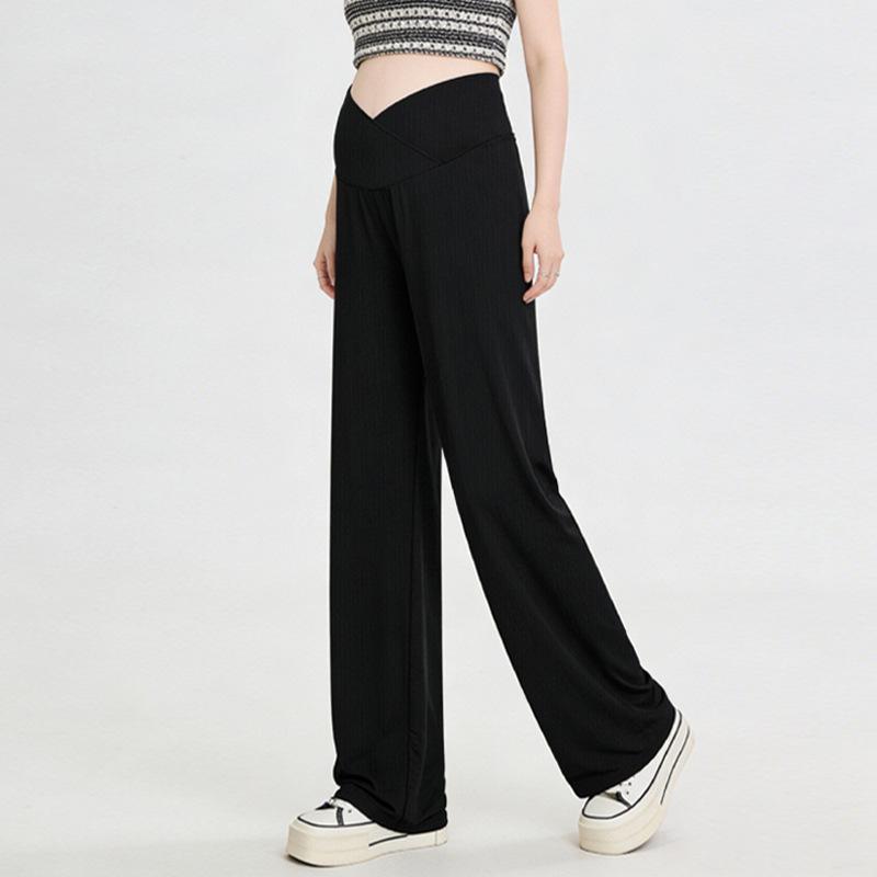 Summer Maternity Wide-Leg Ice Silk Pants: Low Waist, Slimming, Belly Support L