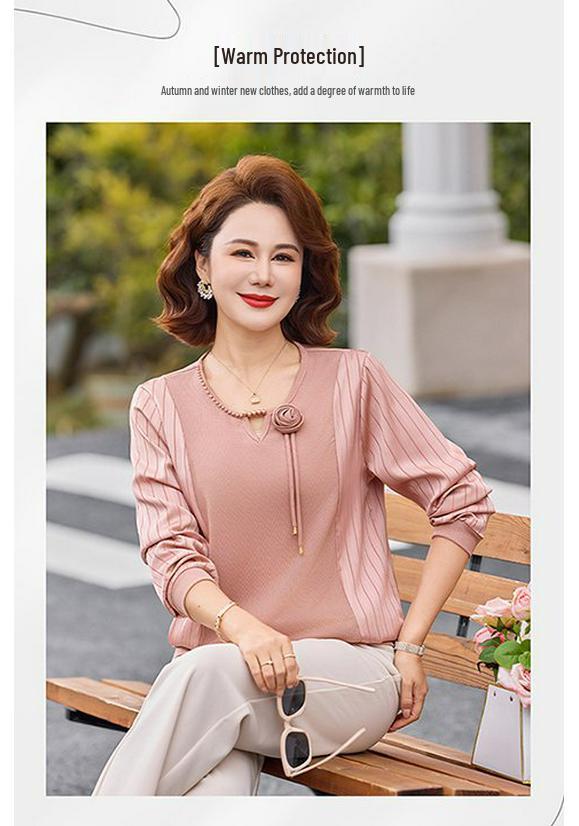 2025 Stylish Slimming Long-Sleeve Blouse for Middle-Aged and Elderly Mothers