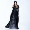 Stylish Halloween Skeleton Print Witch Vampire Costume For Women With Hooded Cloak And Skirt