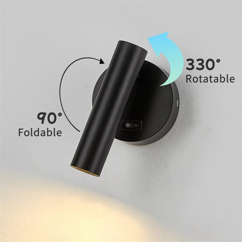 3W Nordic LED Reading Wall Lamp With Switch Foldable And Rotatable Hotel Sconce Bedside Bedroom Wall Mounted Spotlight 110V/220V