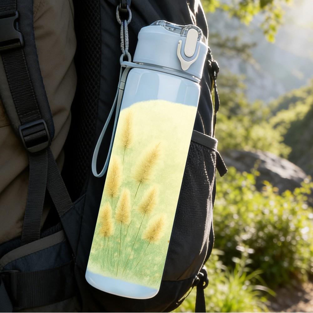 1PC Light Green Wheat Ear Plant Texture Print 750ml Color Plastic Sports Water Bottle Leakproof Flip Straw Lid Suitable for Sports Office Home Use