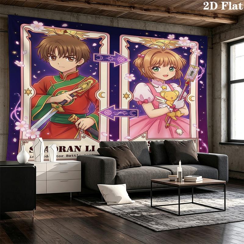 Cardcaptor Sakura Wall Tapestry Aesthetic Wall Hanging Printed Fabric Blanket Decorative Tapestries For Bedroom Living Room Home Decor
