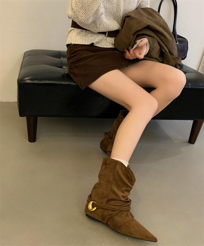 Niche cat and western boots women's folding and piling boots autumn and winter new fashion temperament versatile short boots