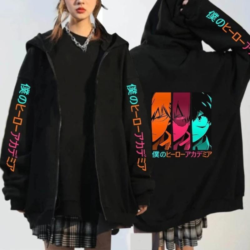 Móda Japonské Anime Grafický Potisk Ležérní Harajuku Zipová Mikina s Kapucí Podzim Zima Pánská Dámská Streetwear Y2K Fleecový Kabát