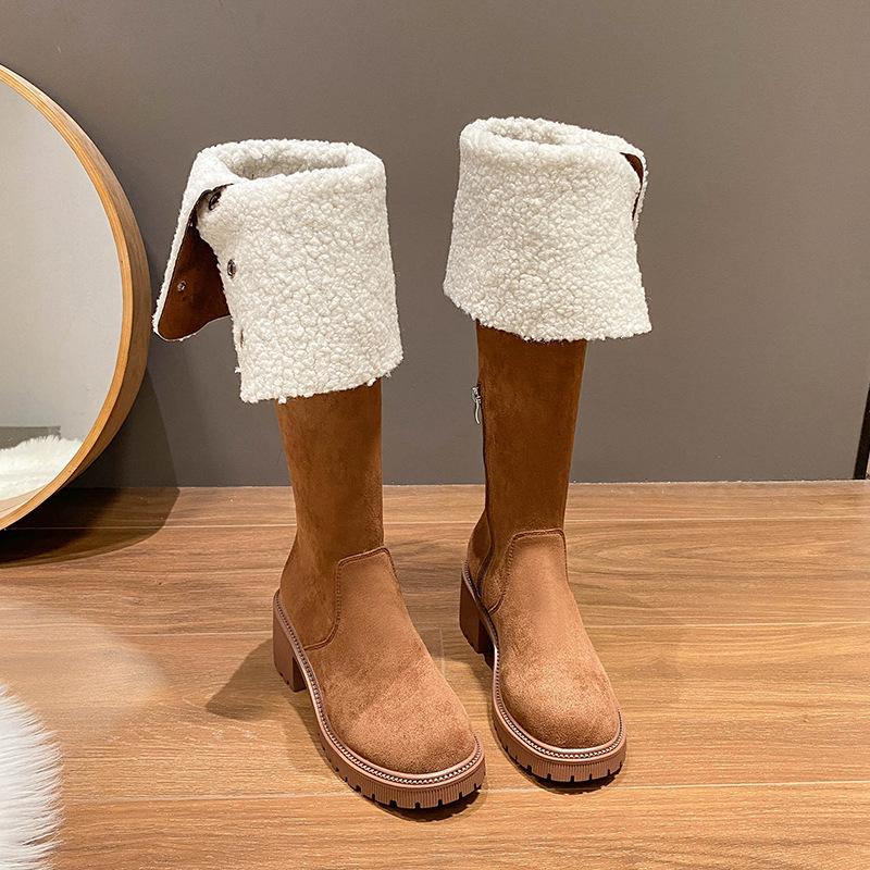 Two over-the-knee boots for women's 2025 new autumn and winter fleece fur high knight boots slim flat boots