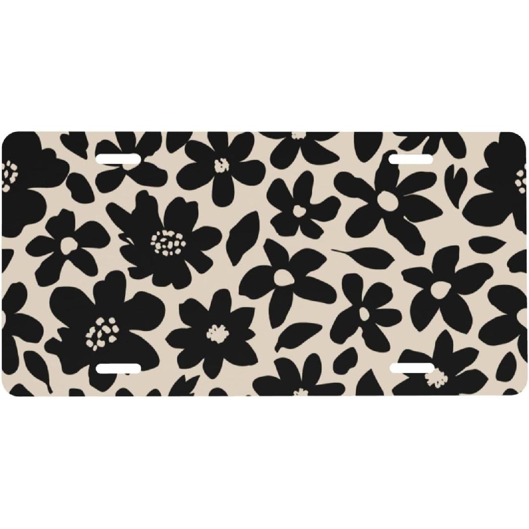 Flower Floral Front License Plate for Women Car Vanity Plates Decorative Aluminum Metal Cute Novelty License Plate Cover for Men 6x12 Inch (4 Holes)