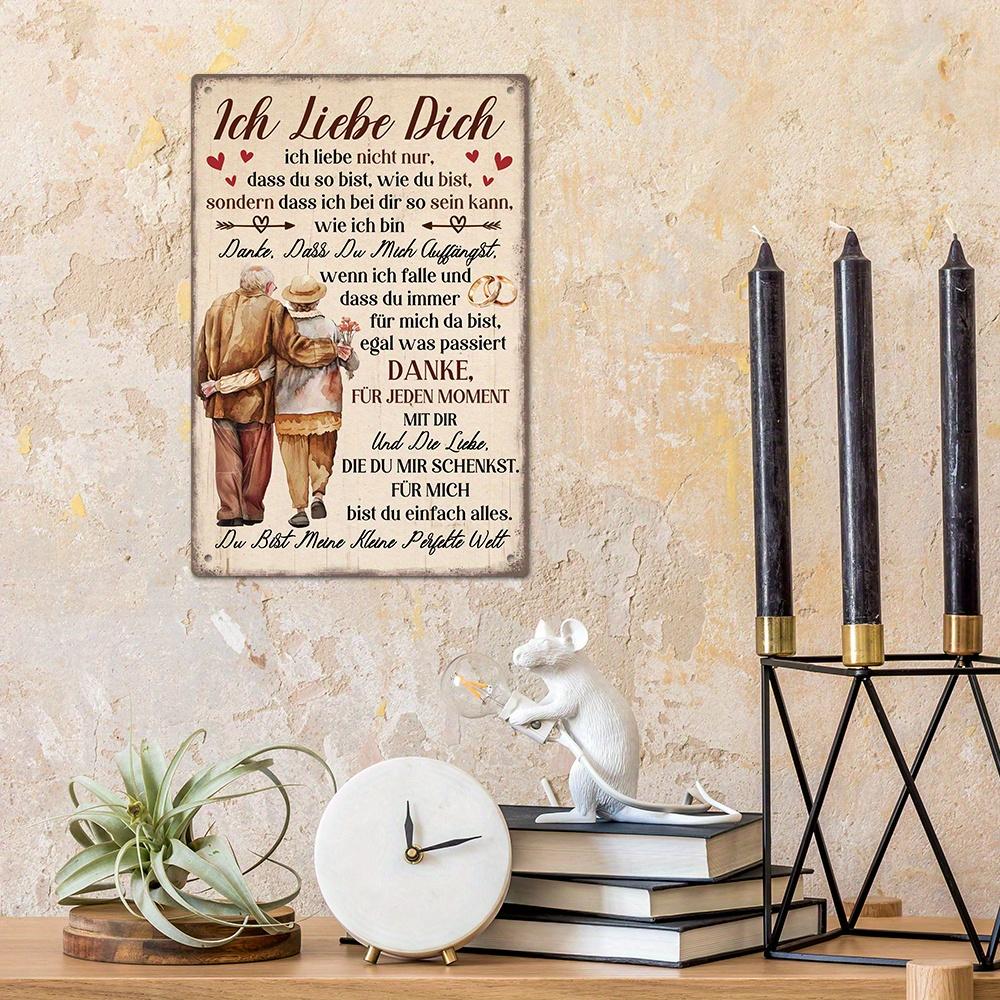 1 szt. Dekor Żelazny Metalowy Znak Blaszany Niemiecki "Ich Liebe Dich" Wiersz Miłosny, Vintage Dekoracja Ścienna, Dekoracja Domu Domku Wiejskiego Salonu