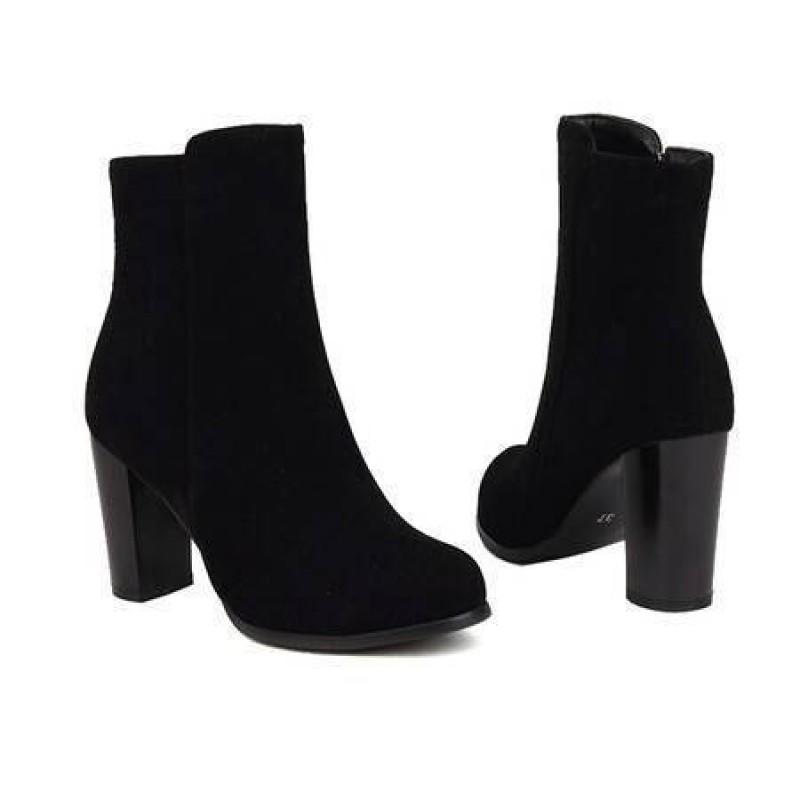 Damen Ankle Boots mit klobigem Absatz und runder Spitze mit seitlichem Reißverschluss Winter Herbst Mode Wildleder Stiefel
