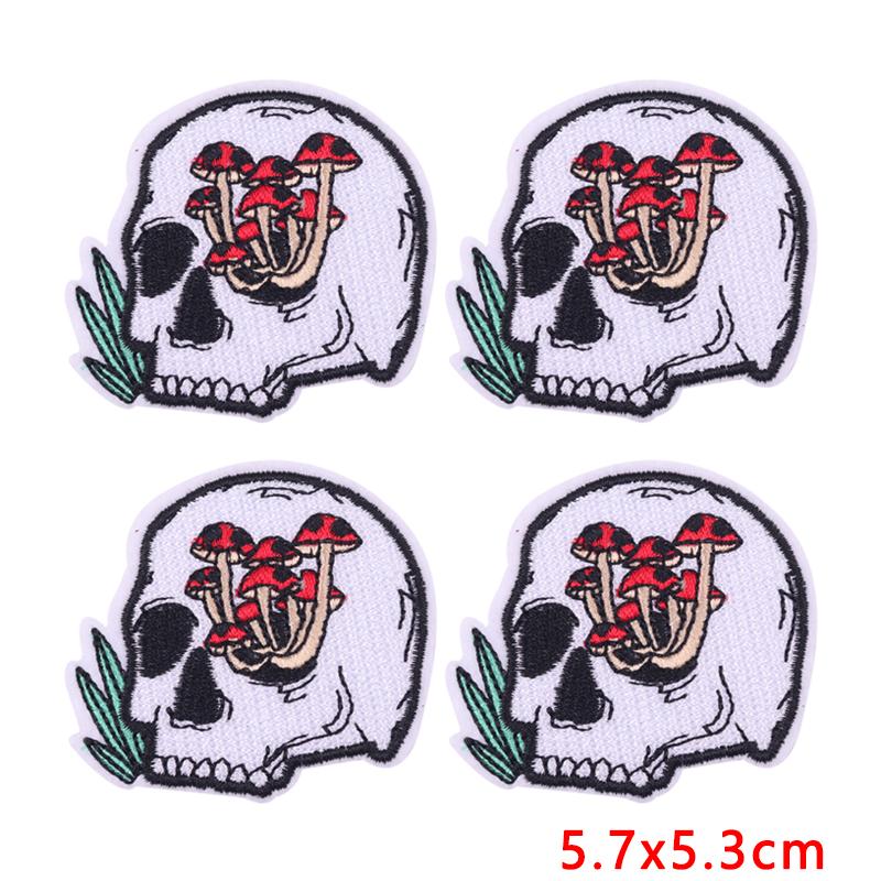 10Pcs Punk Skull Iron On Patches for Clothing - Gothic Headphone Mushroom Embroidered Patches On Clothes Jackets DIY Decor