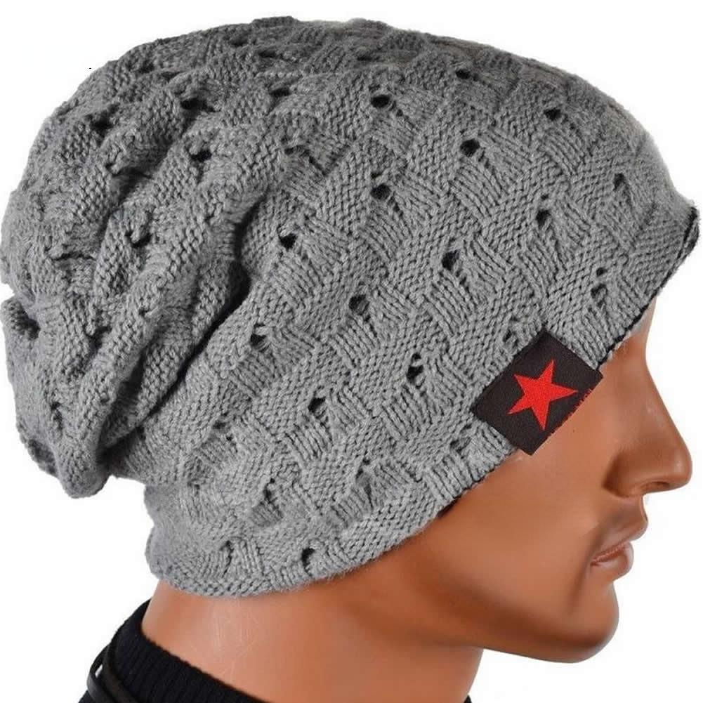 Winter Warm Men Star Skull Chunky Hat Women Knit Beanie Reversible Baggy Snow Cap Male Oversize Cap Warm Causal Accessories