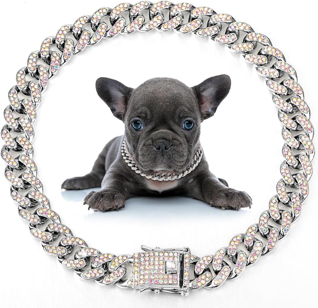 13mm Cuban Gouden Ketting met Diamanten Studs Huisdier Halsketting - Mode Hip Hop Choker voor Katten en Honden