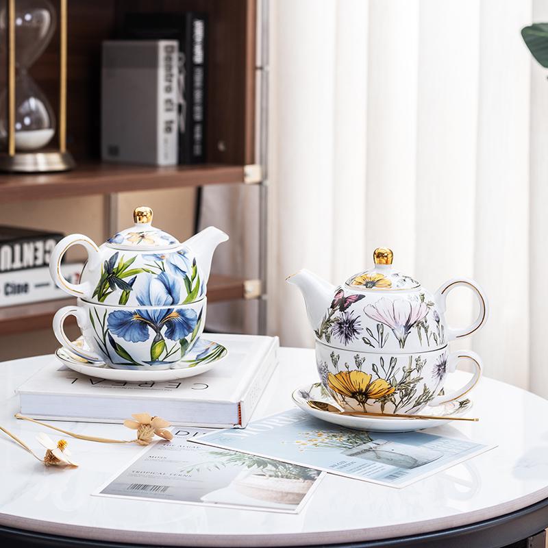 Elegant Floral Dream Coffee & Tea Set: Mother-Child Pot with Gift-Ready Cup & Saucer