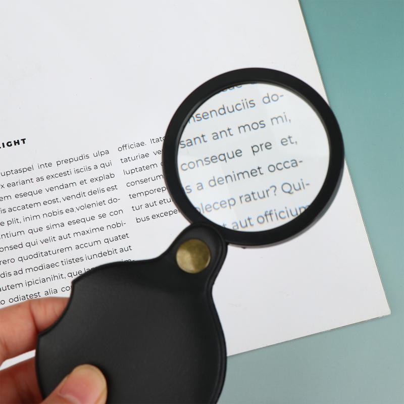 Folding Magnifying Glass Folded Leather Case Portable Handheld Jewelry Loupe 8X Mini Magnification 50/60/70MM