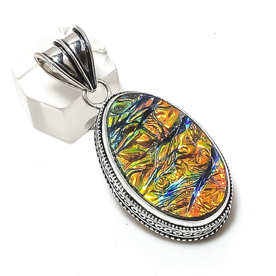 Ammolite Gemstone Handmade 925 Sterling Silver Jewelry Pendant 2.05" O4P03