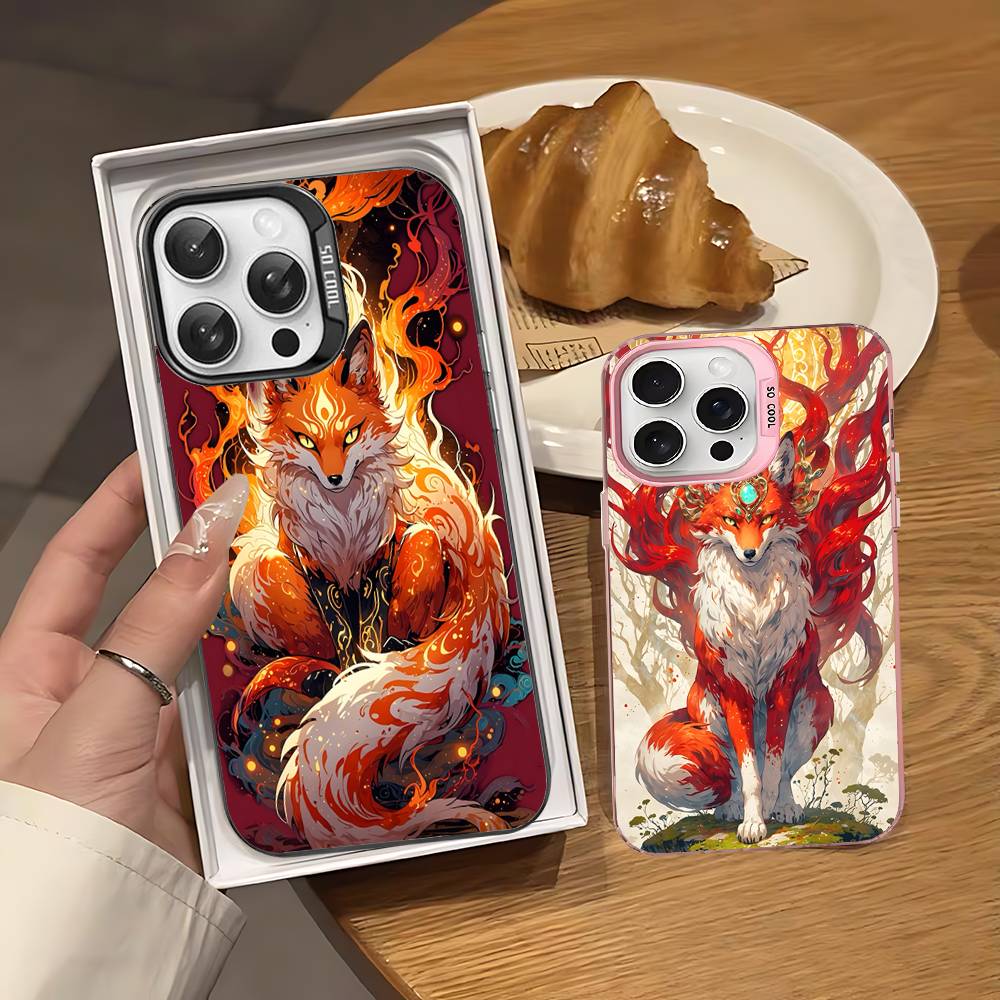Cartoon Animal Fox Phone Case For IPhone 17 16 15 14 11 12 13 Pro Max Pro Plus Colored Silver Cover