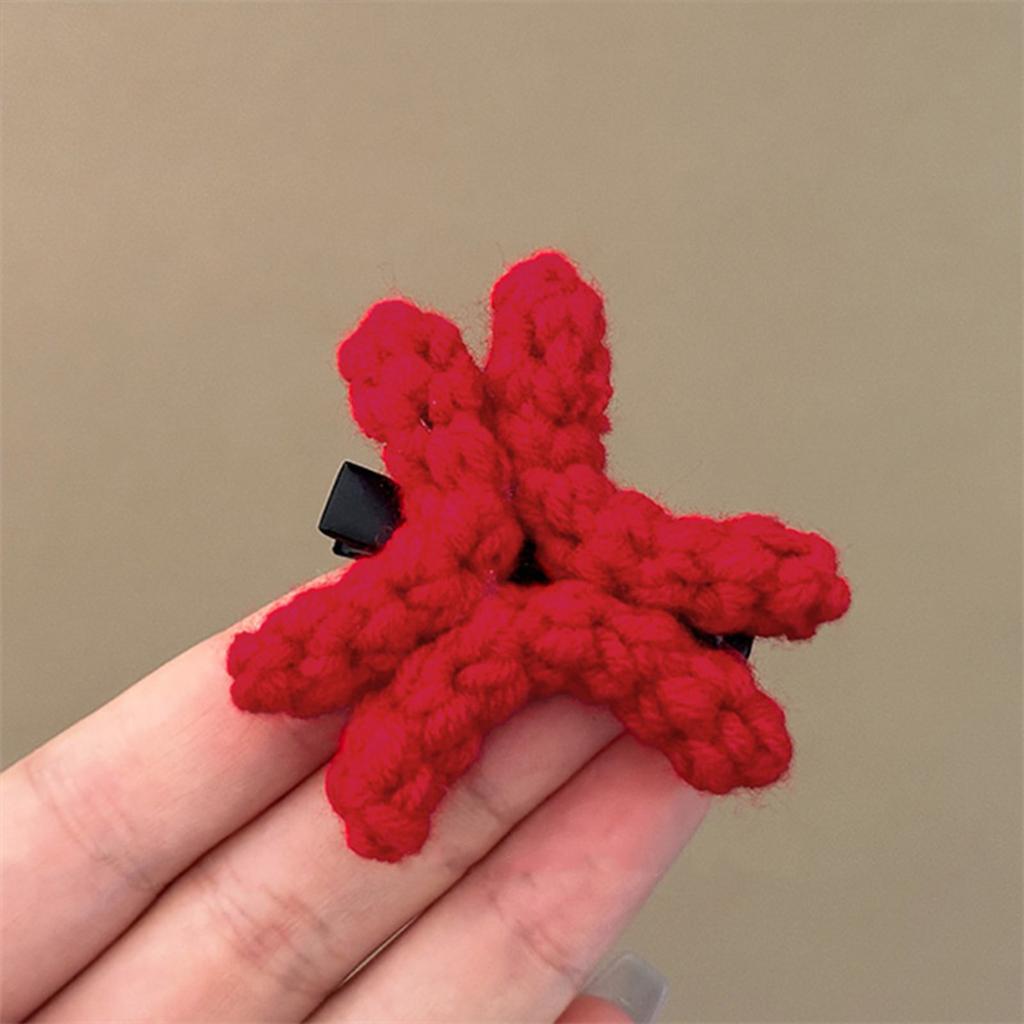 Crochet Side Hair Clips with Duckbill Clamp Angry Shape Boho Hairpins for Women Girls Handmade Yarn Hair Accessories