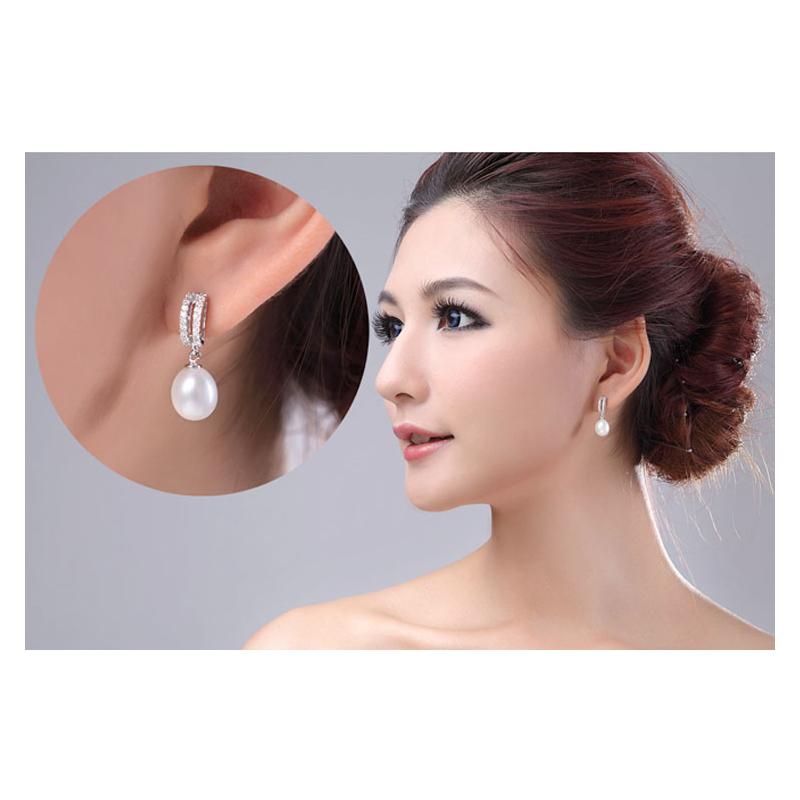 Genuine Natural Pearl Necklace And Earrings Set 925 Silver For Women,Trendy Pearl Jewelry Set Wife Mother Birthday Gift White