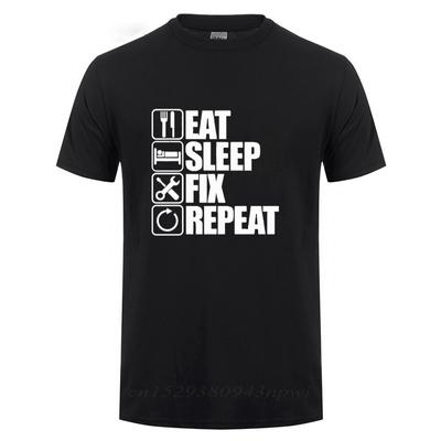 Mange Dors Répare Répète Mécanicien Ingénieur T-shirt Cadeau d'Anniversaire Drôle Cadeau pour la Fête des Pères Pour Hommes Papa Père Grand-père T-shirt en Coton