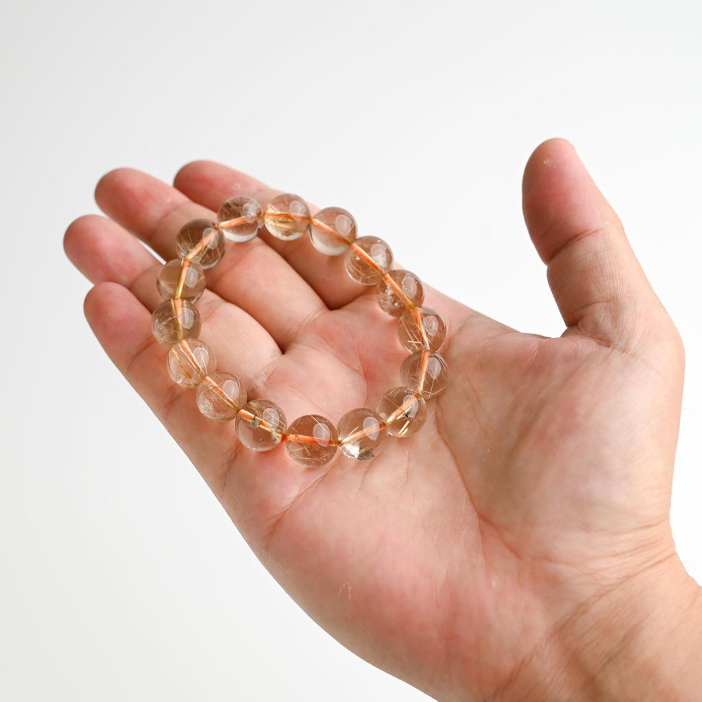 Eigado Rutilated Quartz 13mm 17cm Wrist Limited Natural Power Prayer Good Luck Feng Shui Bracelet, Stone, Circumference, One-of-a-Kind, Edition,