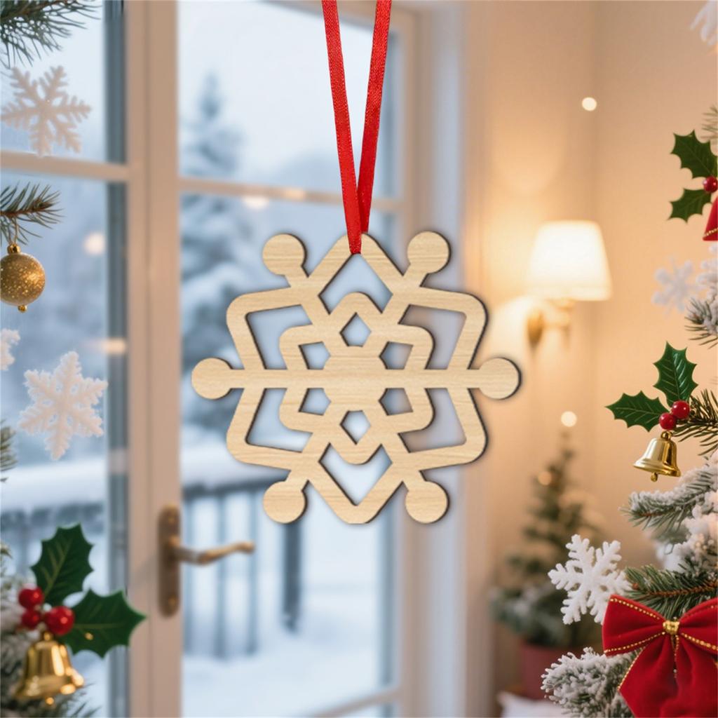 Christmas Snowflake Wood Chip Decoration 2D Wooden Pendant