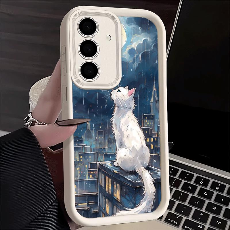 Phone Case for Samsung Galaxy S26 S25 Ultra S24 FE Healing Sense Cat Rain Shell S23 Plus S22 + S21 S20 5G Soft Silicone Funda