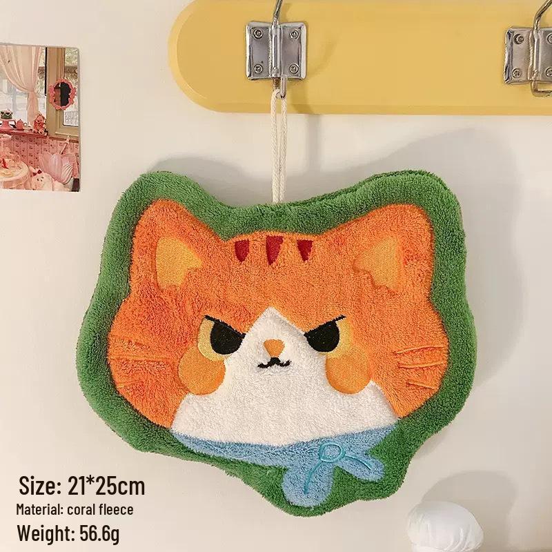 Coral Fleece Cat Hand Towel for Kitchen & Bathroom