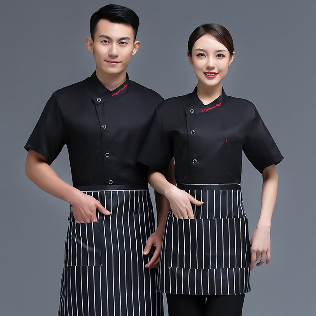 Blouse de chef manches courtes lettre uniforme de chef boutons plissé costume traiteur mode fournitures de cuisine pour bar à café