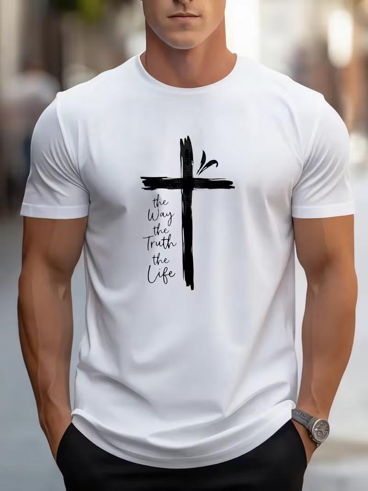 Way truth life christian tshirt jesus cross bible verse religious tee men top S