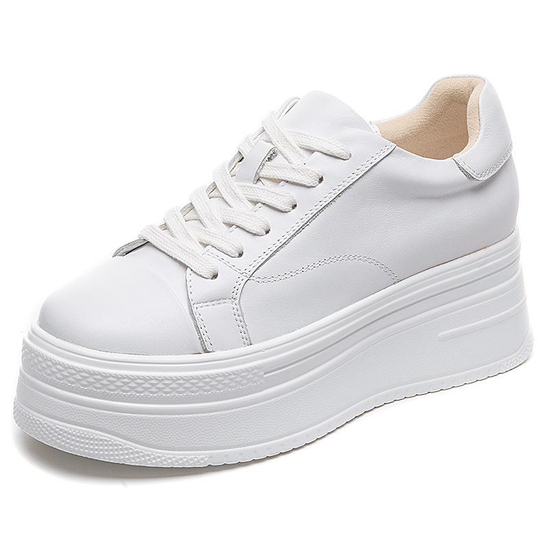 Classic Genuine Leather Sneakers Women White Shoes Thick Sole Sneakers Ladies Casual Shoes Spring Height Increase Platform Shoes