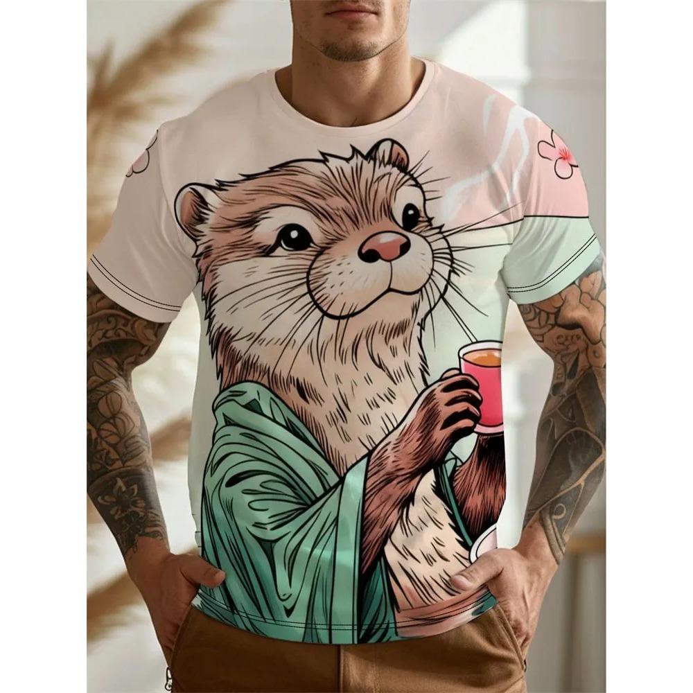 Summer Mans Animal Cat T-shirt Creative 3D Printed Short Sleeved T-shirt Fashionable Comfortable Soft Breathable Large Loose T-shirt