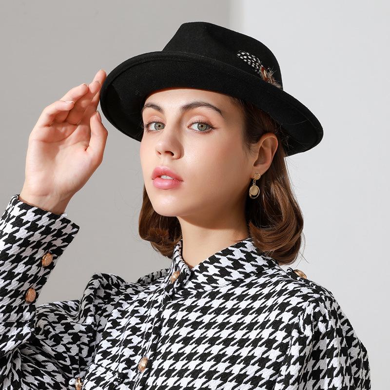 Unisex Classic Wool Felt Fedora with Feather - European & American Style