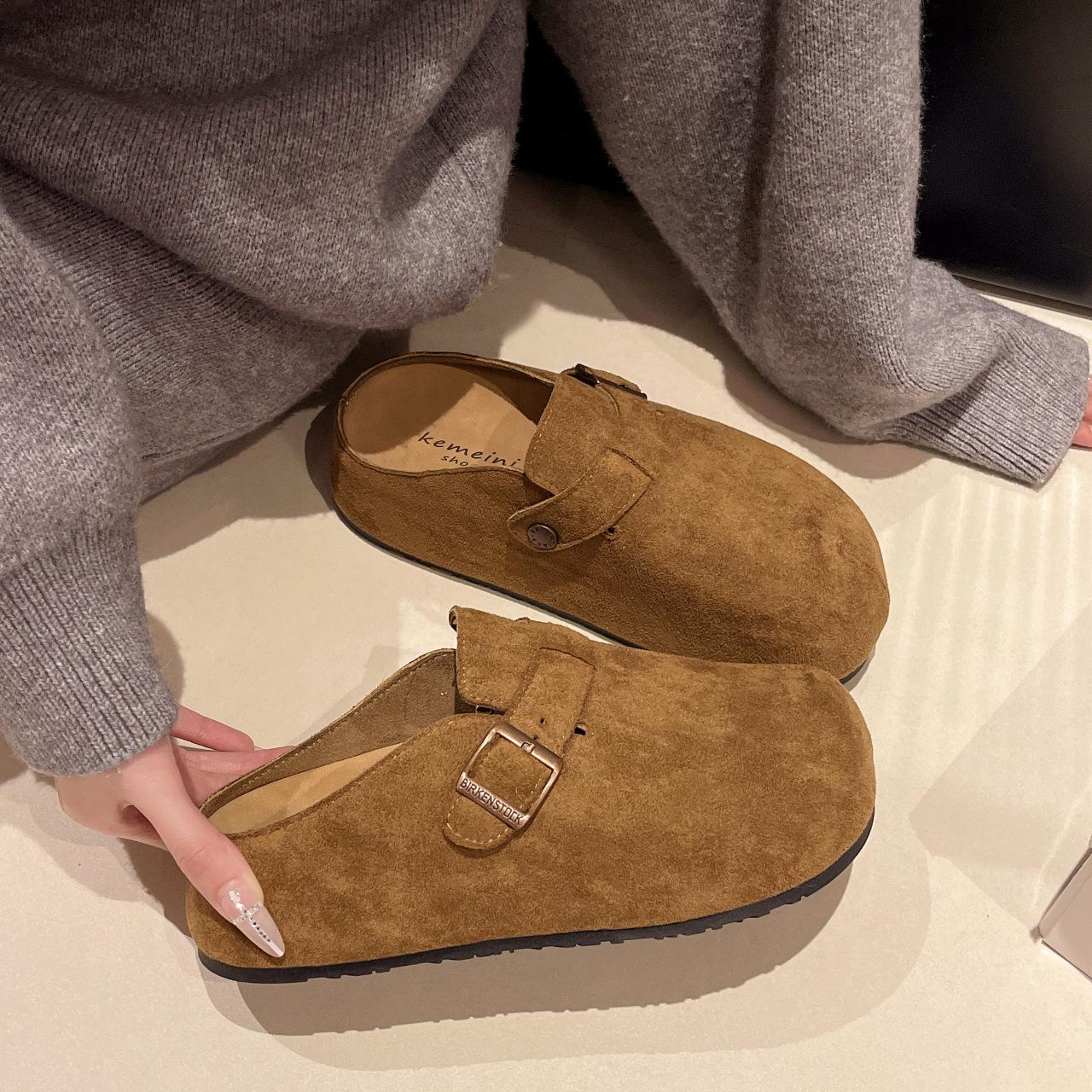 

thick-soled one-pedal lazy shoes bag head half slippers women s new outer wear inner height-increasing single shoes 35 коричневый