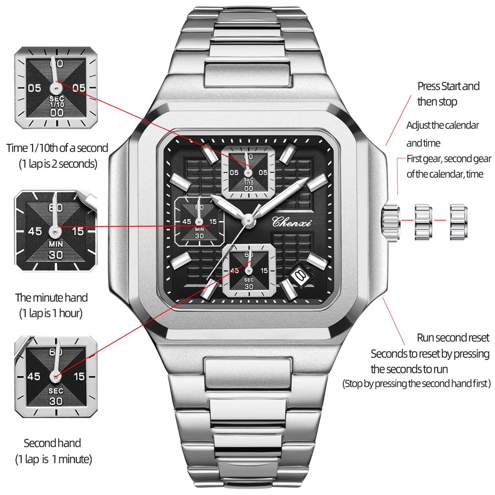 CHENXI New Fashion Men's Automatic Multifunction Wristwatch Calendar Water-Resistant Luminous Men's Quartz watch reloj hombre