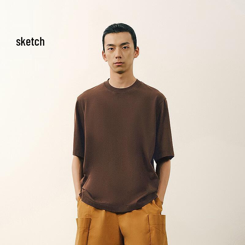 Men s 2026 Summer Loose Fit Round Neck Long T-shirt S темный кофе