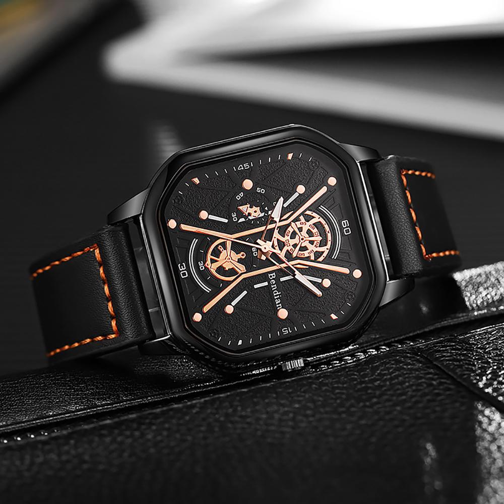4PCS Watch Necklace Set, Business Men's Fashion Dial Quartz Calendar Watch, Luxury Men's PU Leather Strap Watch, Ideal Gift for Men