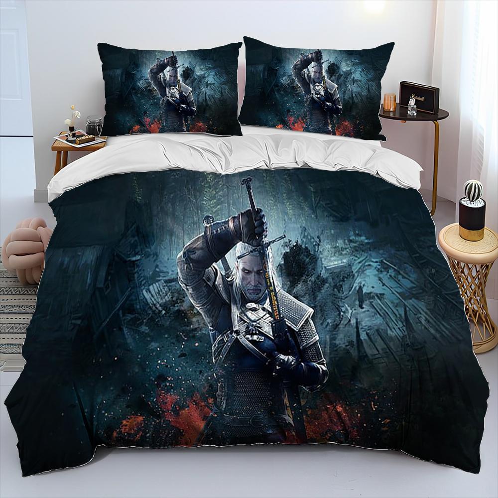 

3D The W-Witcher Game Gamer cartoon Comforter Bedding Set,Duvet Cover Bed Set Quilt Cover Pillowcase,king Queen Size Bedding Set 135X200cm
