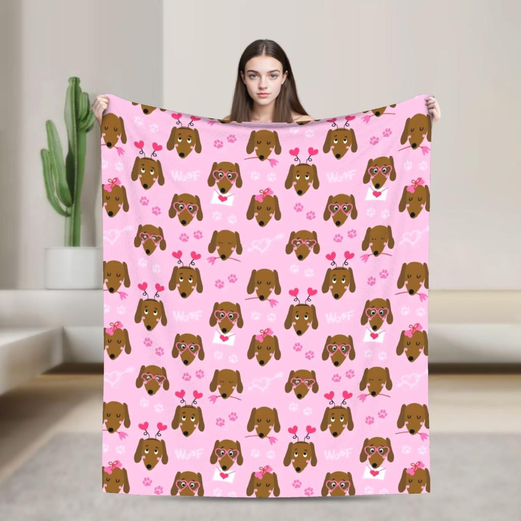 Dachshund Christmas Knitted Blankets Flannel Dogs Animal Super Soft Throw Blankets for Car Sofa Couch Bedroom Quilt