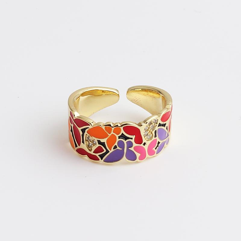 New Fashion Enamel Colorful Flower Rings For Women Adjustable Copper Gold Plated Wide Finger Band Ring Party Jewelry Gift