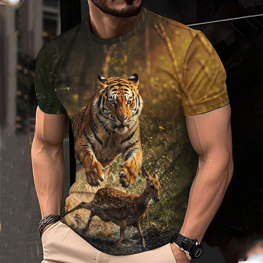 Men's 3D Printed T-shirt, Oversized Short Sleeved Round Neck T-shirt, Fashionable, Casual and Versatile