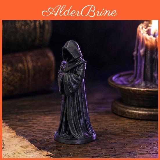 3d Robe Printed Ornament Hooded Matte Black Faceless Monk Figurine Gothic Style Sculpture For Halloween Indoor Outdoor Decor